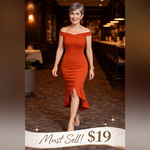 Lyaner Dresses & Skirts - Lyaner Orange Off-Shoulder Dress slit hem with ruffle size M New Amazon return